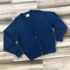 Vintage 80s Picket & Post Blue Button Front Grandpa Style Cardigan Sweater